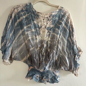 Surf Gypsy Blue and Cream Tie-Dye Blouse